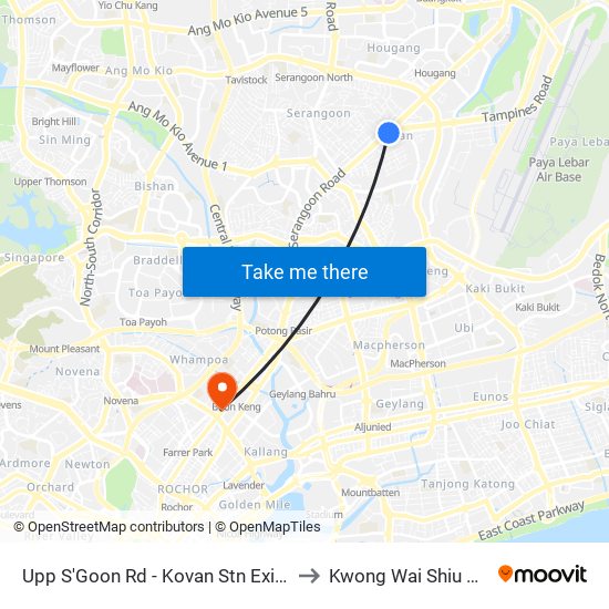 Upp S'Goon Rd - Kovan Stn Exit C (63039) to Kwong Wai Shiu Hospital map