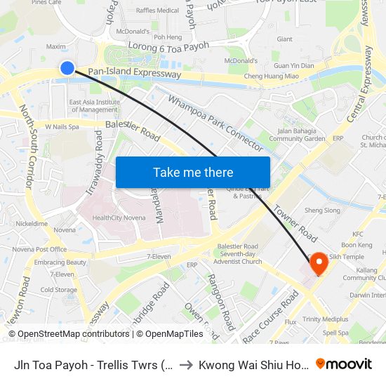 Jln Toa Payoh - Trellis Twrs (52071) to Kwong Wai Shiu Hospital map