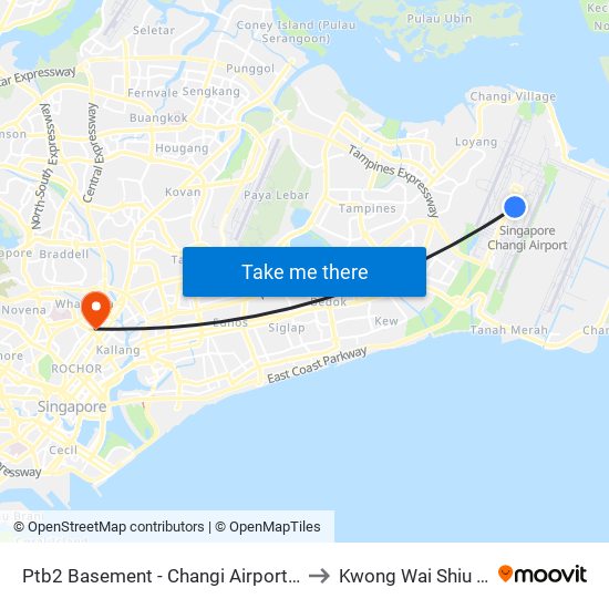 Ptb2 Basement - Changi Airport Ter 2 (95129) to Kwong Wai Shiu Hospital map