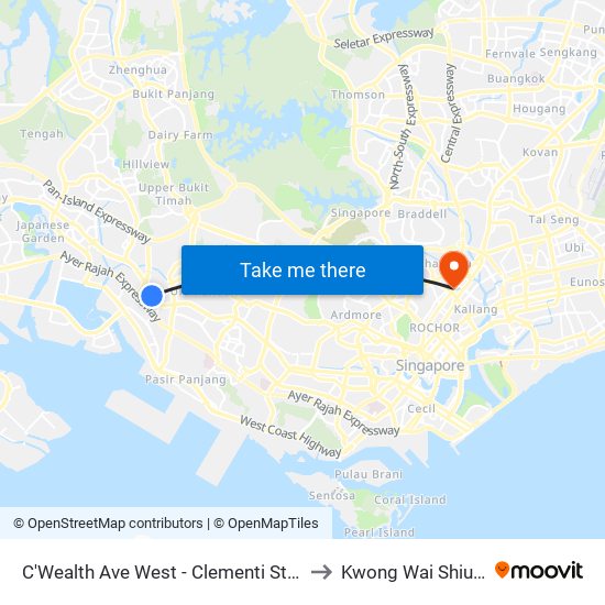 C'Wealth Ave West - Clementi Stn Exit A (17171) to Kwong Wai Shiu Hospital map