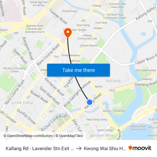 Kallang Rd - Lavender Stn Exit B (01311) to Kwong Wai Shiu Hospital map