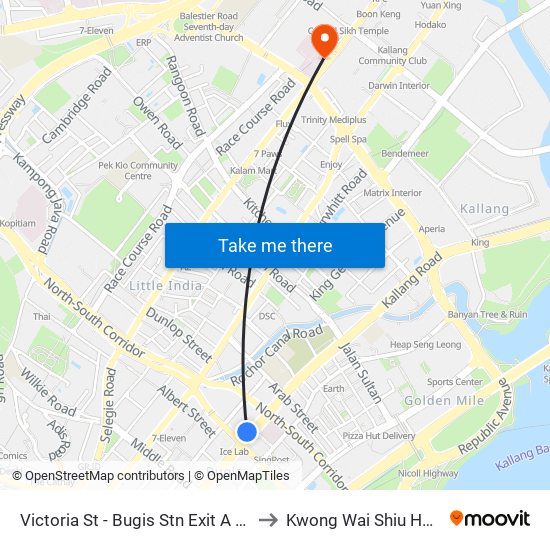 Victoria St - Bugis Stn Exit A (01113) to Kwong Wai Shiu Hospital map