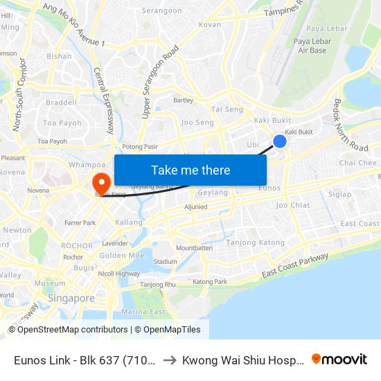 Eunos Link - Blk 637 (71091) to Kwong Wai Shiu Hospital map