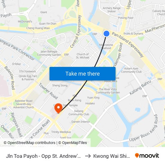 Jln Toa Payoh - Opp St. Andrew's Village (60089) to Kwong Wai Shiu Hospital map