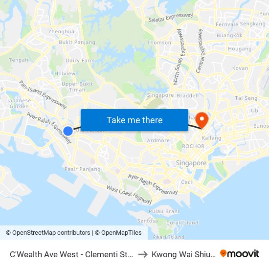 C'Wealth Ave West - Clementi Stn Exit B (17179) to Kwong Wai Shiu Hospital map