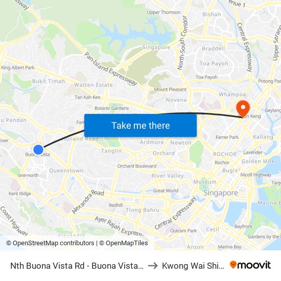 Nth Buona Vista Rd - Buona Vista Stn Exit D (11369) to Kwong Wai Shiu Hospital map