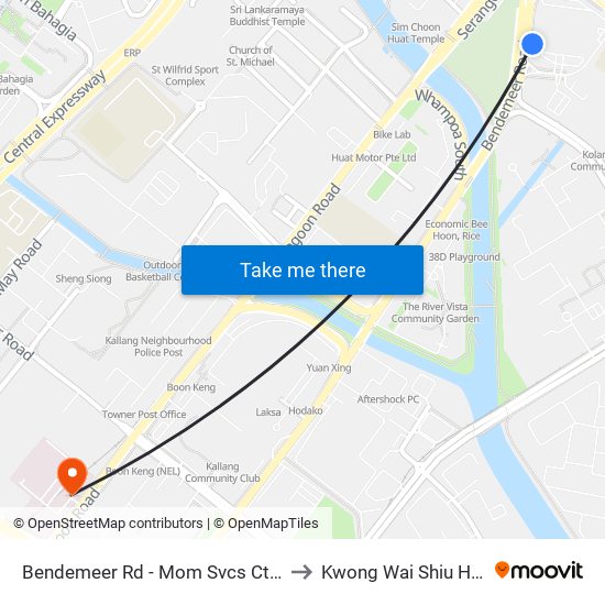 Bendemeer Rd - Mom Svcs Ctr (60179) to Kwong Wai Shiu Hospital map