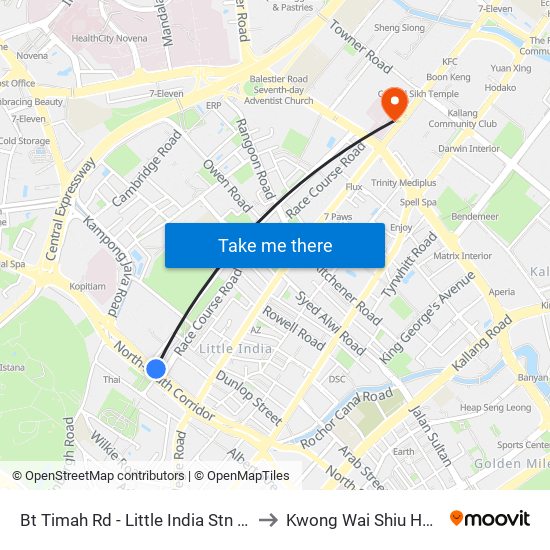 Bt Timah Rd - Little India Stn (40019) to Kwong Wai Shiu Hospital map