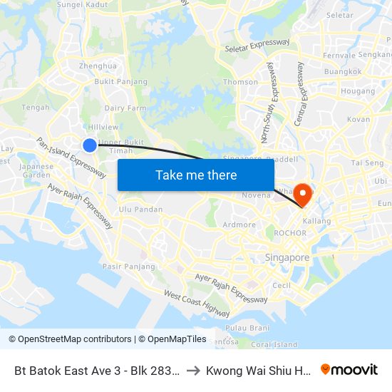 Bt Batok East Ave 3 - Blk 283 (43189) to Kwong Wai Shiu Hospital map