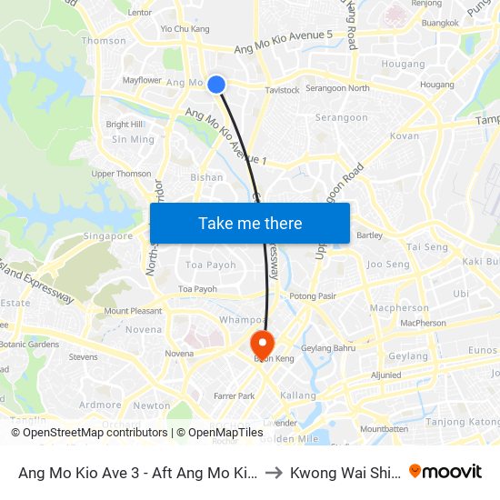 Ang Mo Kio Ave 3 - Aft Ang Mo Kio Stn Exit A (54261) to Kwong Wai Shiu Hospital map