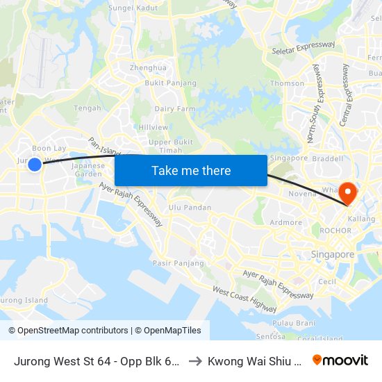 Jurong West St 64 - Opp Blk 662c (22499) to Kwong Wai Shiu Hospital map