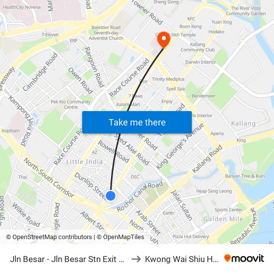 Jln Besar - Jln Besar Stn Exit A (07529) to Kwong Wai Shiu Hospital map