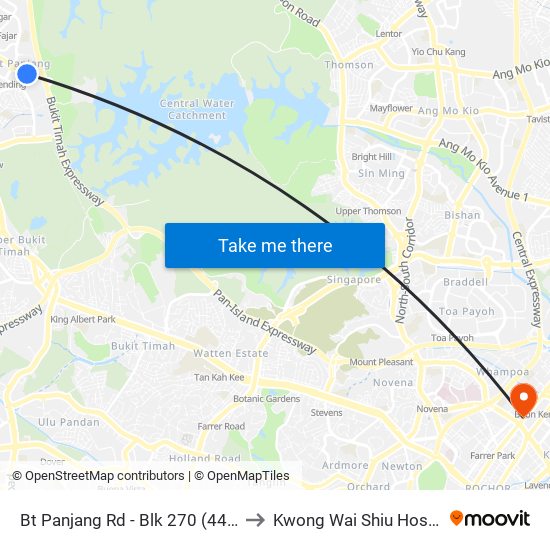 Bt Panjang Rd - Blk 270 (44261) to Kwong Wai Shiu Hospital map