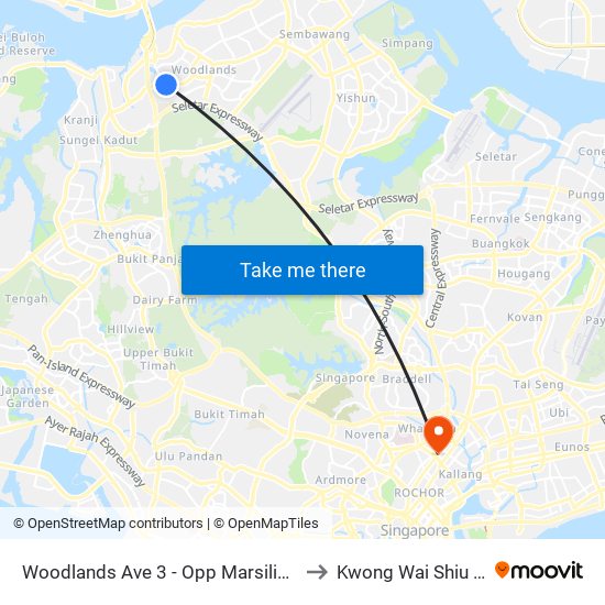 Woodlands Ave 3 - Opp Marsiling Stn (46529) to Kwong Wai Shiu Hospital map