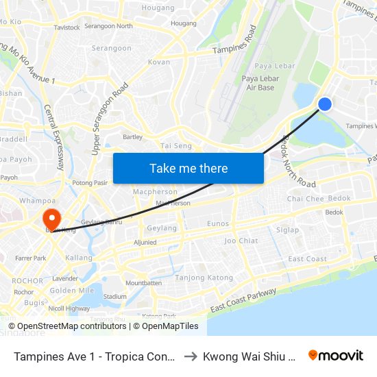 Tampines Ave 1 - Tropica Condo (75259) to Kwong Wai Shiu Hospital map