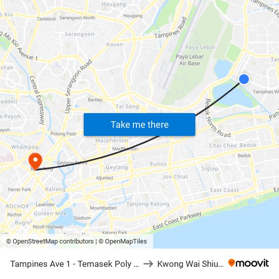 Tampines Ave 1 - Temasek Poly West G (75249) to Kwong Wai Shiu Hospital map