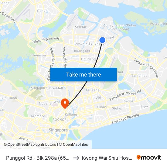 Punggol Rd - Blk 298a (65061) to Kwong Wai Shiu Hospital map