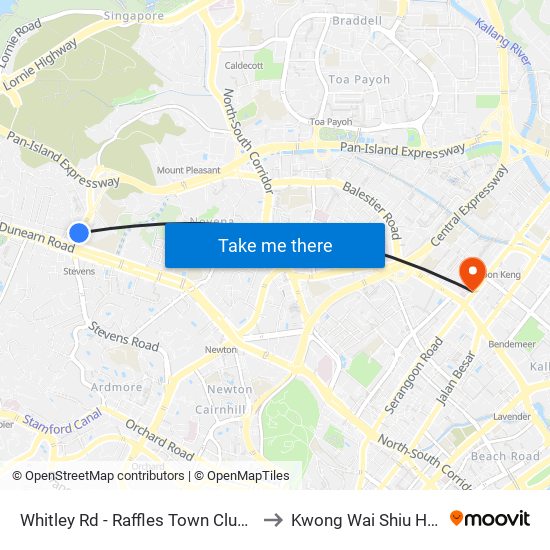 Whitley Rd - Raffles Town Club (40231) to Kwong Wai Shiu Hospital map