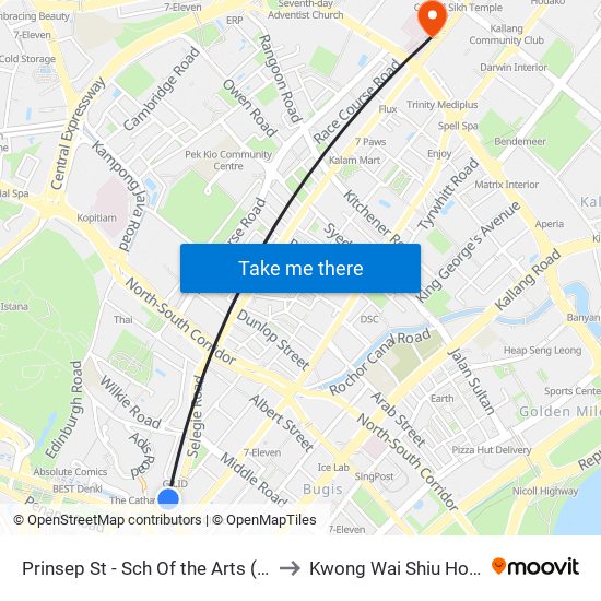 Prinsep St - Sch Of the Arts (08079) to Kwong Wai Shiu Hospital map