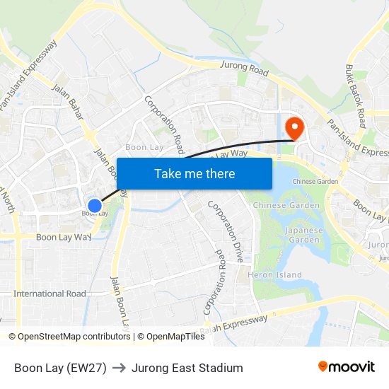 Boon Lay (EW27) to Jurong East Stadium map