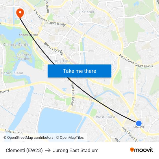 Clementi (EW23) to Jurong East Stadium map