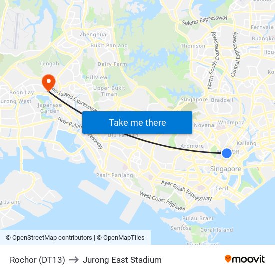 Rochor (DT13) to Jurong East Stadium map