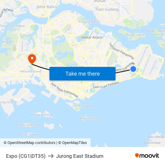 Expo (CG1|DT35) to Jurong East Stadium map