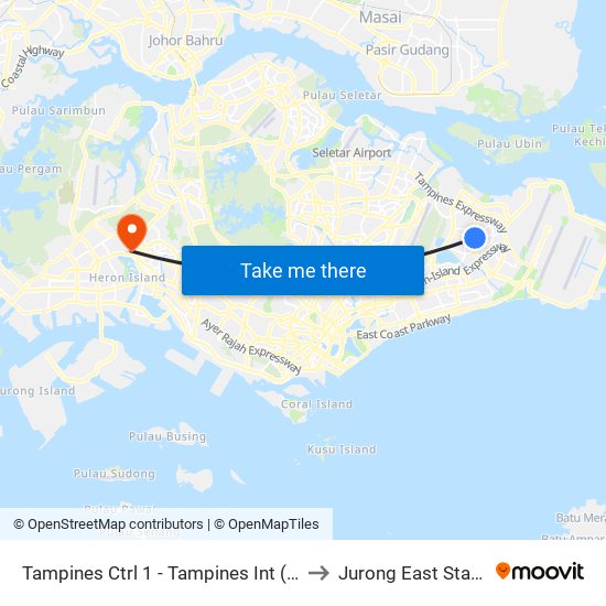 Tampines Ctrl 1 - Tampines Int (75009) to Jurong East Stadium map