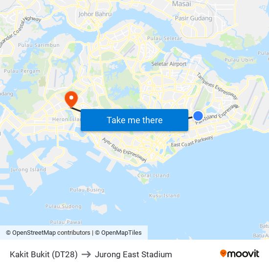 Kakit Bukit (DT28) to Jurong East Stadium map