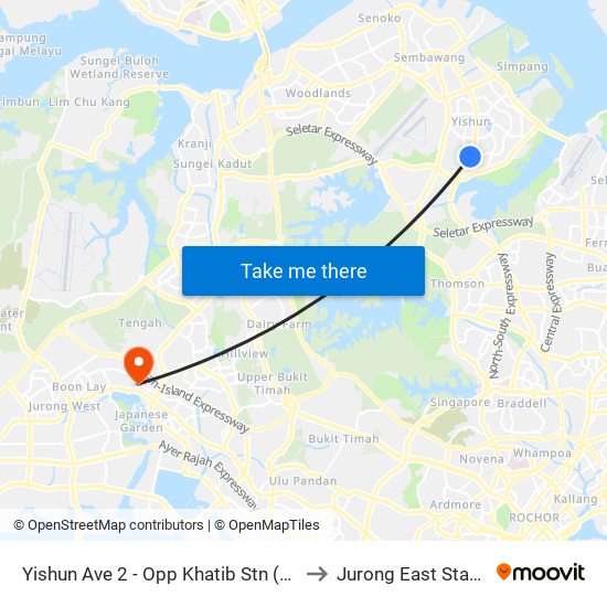 Yishun Ave 2 - Opp Khatib Stn (59049) to Jurong East Stadium map