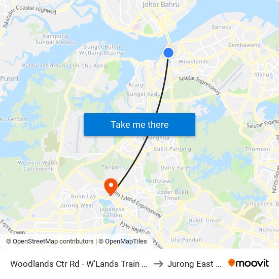 Woodlands Ctr Rd - W'Lands Train Checkpt (46069) to Jurong East Stadium map