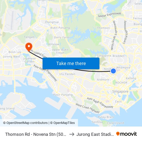 Thomson Rd - Novena Stn (50038) to Jurong East Stadium map