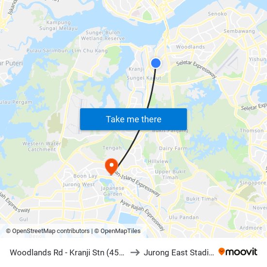Woodlands Rd - Kranji Stn (45139) to Jurong East Stadium map