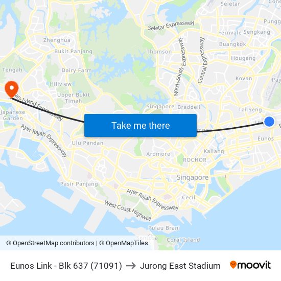 Eunos Link - Blk 637 (71091) to Jurong East Stadium map