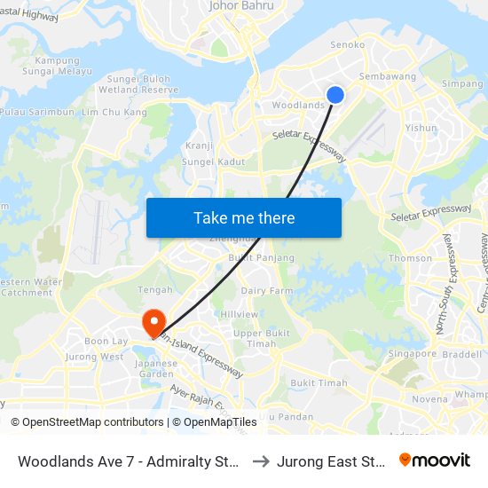 Woodlands Ave 7 - Admiralty Stn (46779) to Jurong East Stadium map