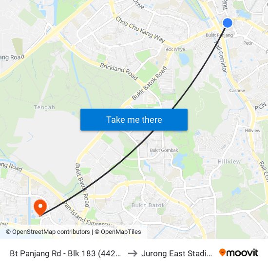 Bt Panjang Rd - Blk 183 (44259) to Jurong East Stadium map