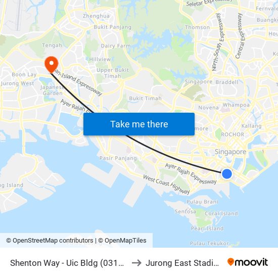 Shenton Way - Uic Bldg (03129) to Jurong East Stadium map