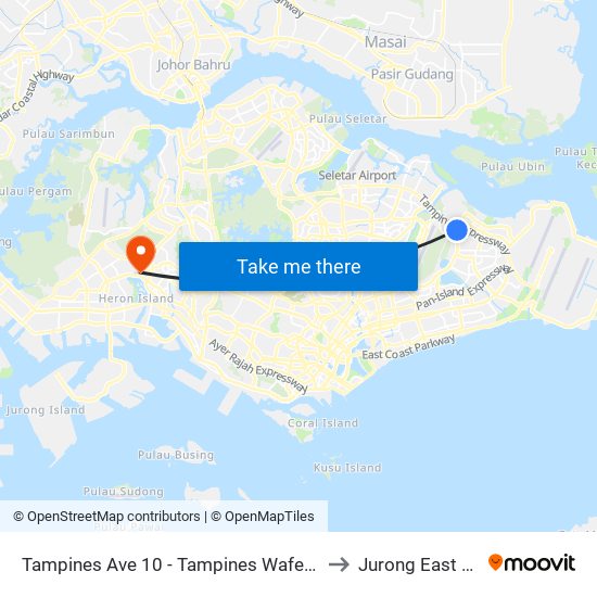 Tampines Ave 10 - Tampines Wafer Fab Pk (75351) to Jurong East Stadium map