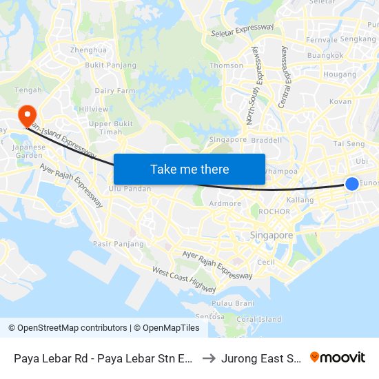 Paya Lebar Rd - Paya Lebar Stn Exit B (81111) to Jurong East Stadium map