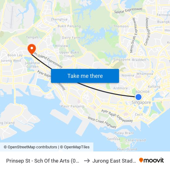 Prinsep St - Sch Of the Arts (08079) to Jurong East Stadium map