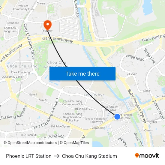 Phoenix LRT Station to Choa Chu Kang Stadium map