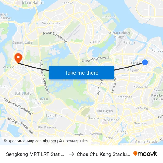 Sengkang MRT LRT Station to Choa Chu Kang Stadium map