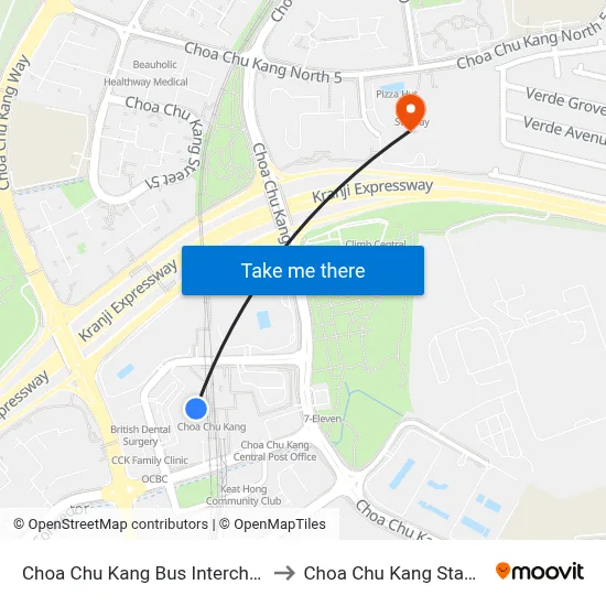 Choa Chu Kang Bus Interchange to Choa Chu Kang Stadium map