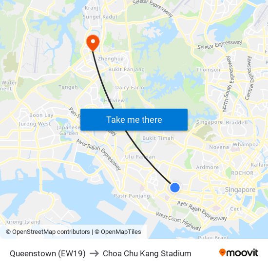 Queenstown (EW19) to Choa Chu Kang Stadium map