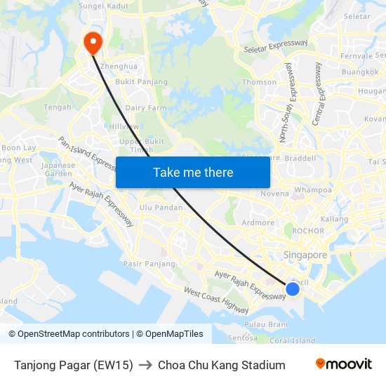 Tanjong Pagar (EW15) to Choa Chu Kang Stadium map