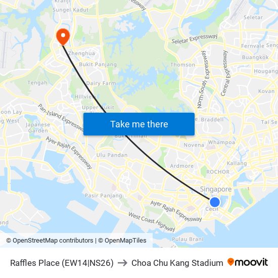 Raffles Place (EW14|NS26) to Choa Chu Kang Stadium map