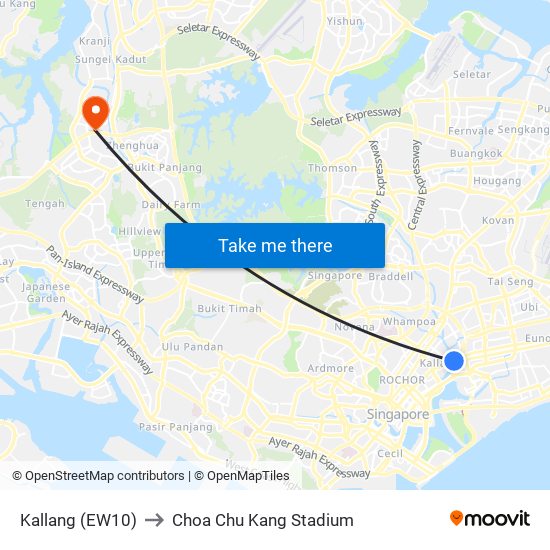Kallang (EW10) to Choa Chu Kang Stadium map
