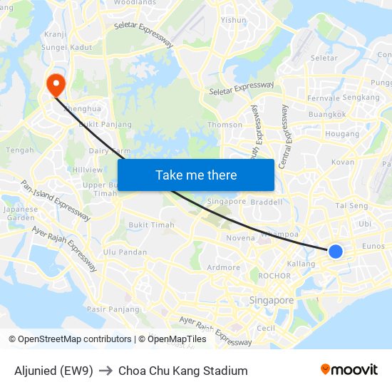 Aljunied (EW9) to Choa Chu Kang Stadium map