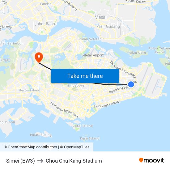 Simei (EW3) to Choa Chu Kang Stadium map