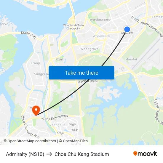 Admiralty (NS10) to Choa Chu Kang Stadium map